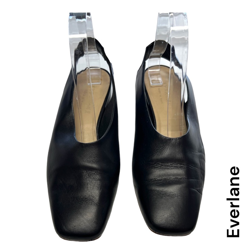 🌈 EVERLANE square toes slingback block heel black flat + size 8